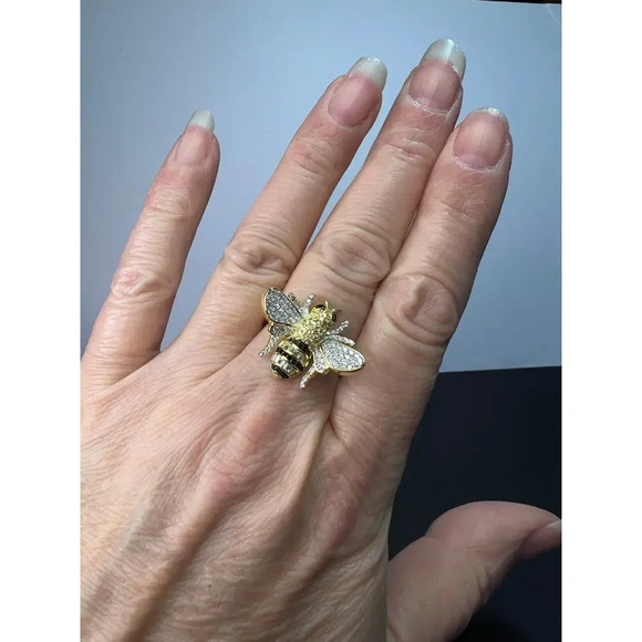 Bumblebee gold over sterling silver CZ ring size 9 - Picture 2 of 11